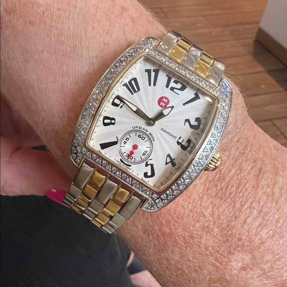 Michele silver and gold diamond watch